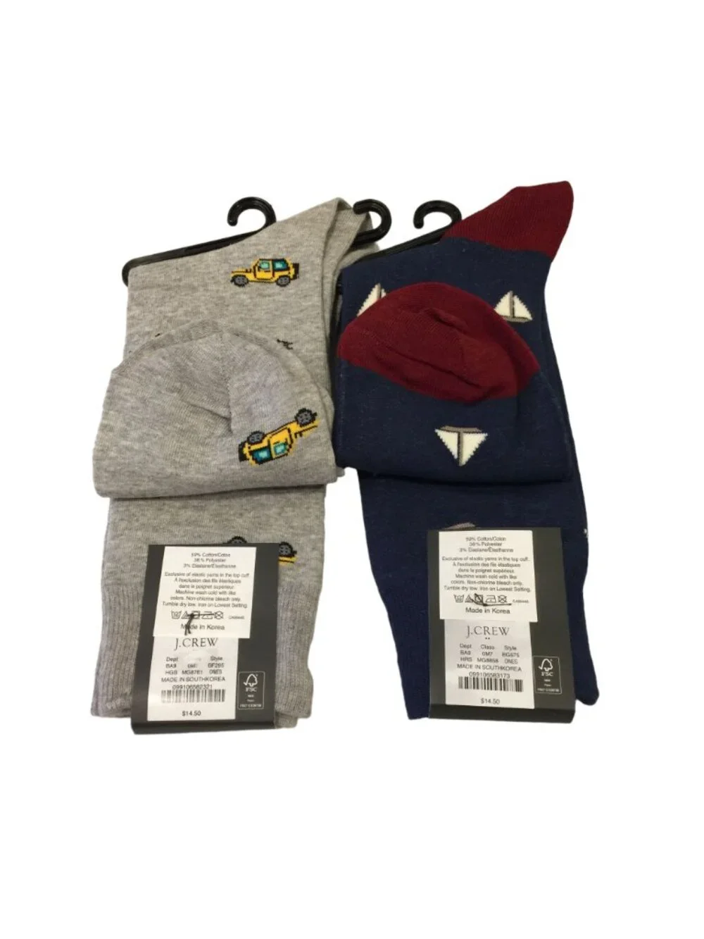 J Crew Men's Crew Socks OSFM Jeep Sailboats Set of 2